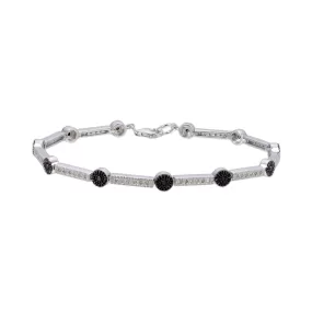 0.55 cttw Black And White Diamond Tennis Bracelet .925 Sterling Silver Rhodium