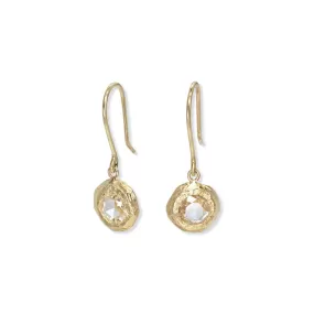 18K Carved Round Rose Cut Diamond Drop Earrings