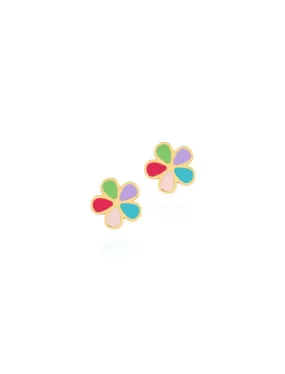 18K Gold Blossom Enamel Earrings