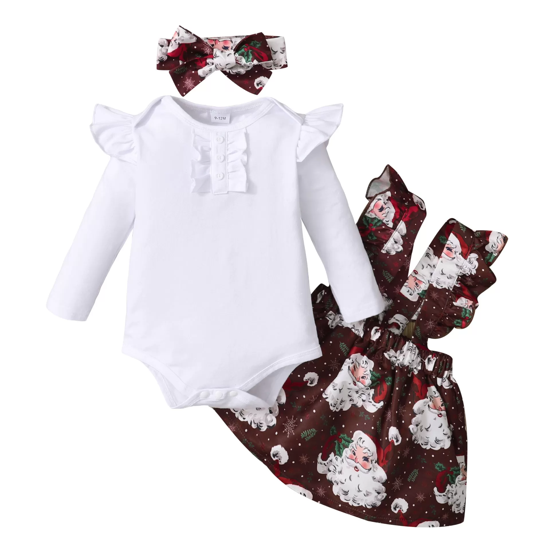 2 Pieces Set Baby Girls Christmas Solid Color Print Rompers And Cartoon Dresses Wholesale 23101525