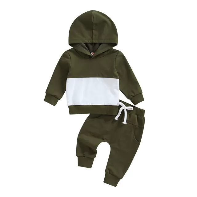 2 Pieces Set Baby Kid Boys Color-blocking Tops And Solid Color Pants Wholesale 231130293