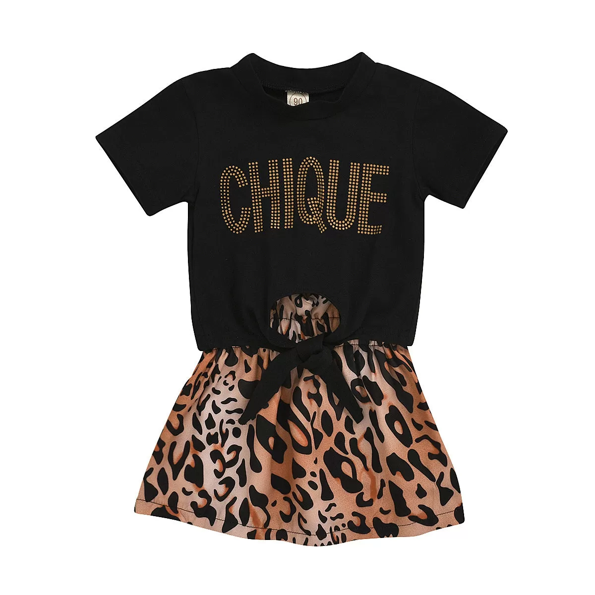 2 Pieces Set Baby Kid Girls Letters Tops And Leopard Skirts Wholesale 23113001