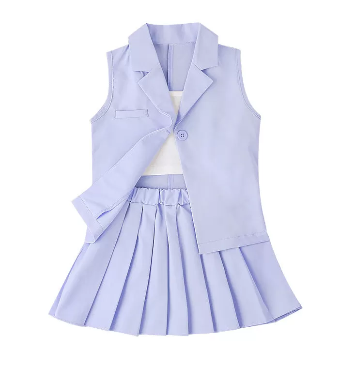 2022 Summer Girls' Sling T-shirt skirt vest Coat Three-piece Set