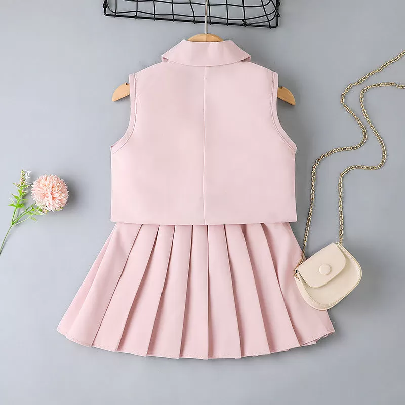 2022 Summer Girls' Sling T-shirt skirt vest Coat Three-piece Set