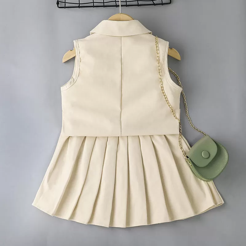 2022 Summer Girls' Sling T-shirt skirt vest Coat Three-piece Set