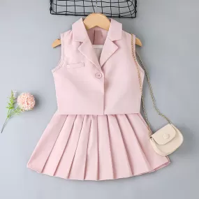 2022 Summer Girls' Sling T-shirt skirt vest Coat Three-piece Set