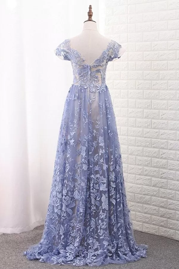 2024 Off The Shoulder Short Sleeves A Line Lace Prom Dresses P516ECQ6