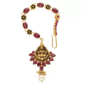 22K Yellow Gold, Ruby & Pearl Temple Tikka (12.5gm)