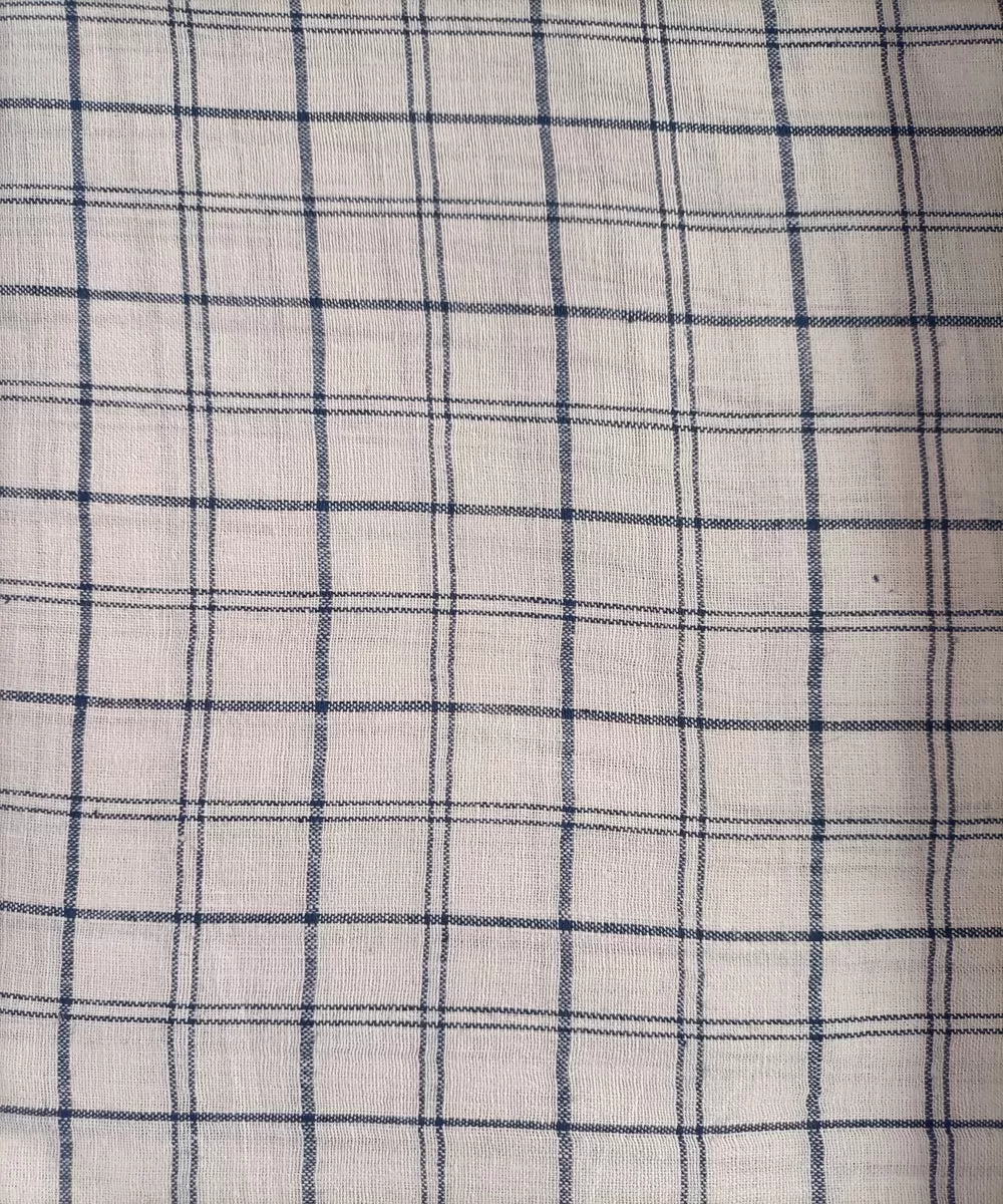 2.5m white blue checks handspun handloom cotton kurta material