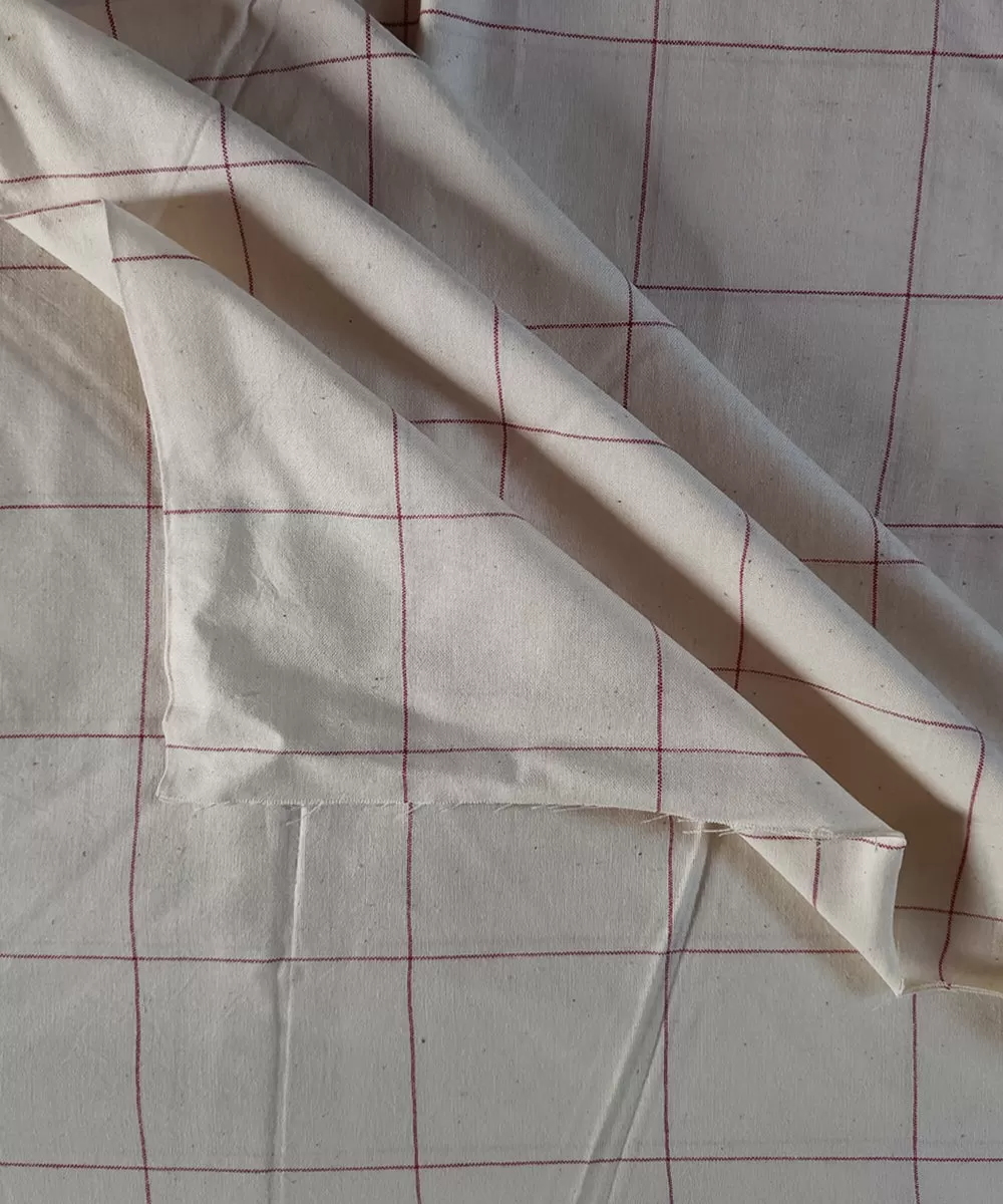 2.5m white red checks handspun handloom cotton kurta material