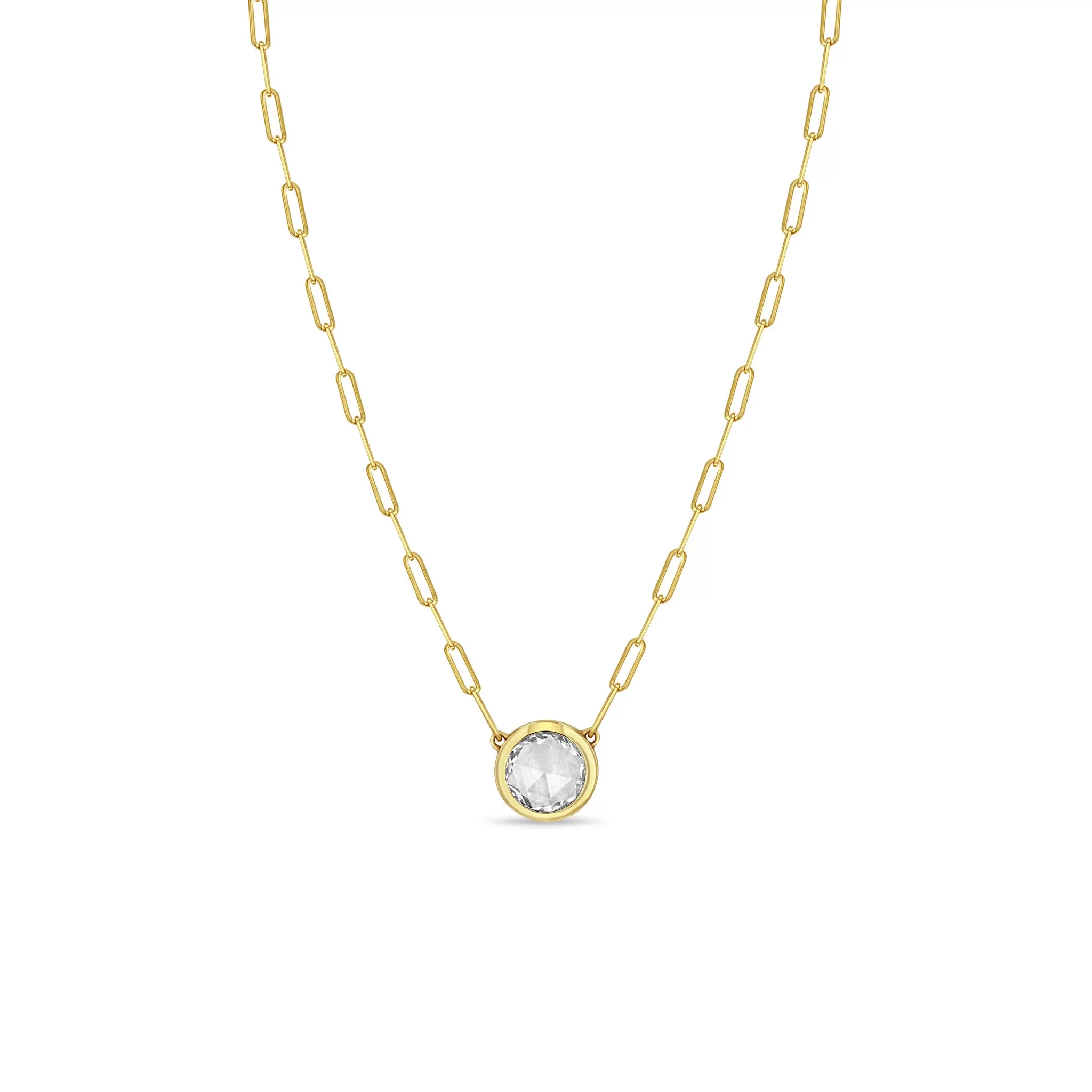 .84 ctw Rose Cut Round Diamond on Small Paperclip Chain Necklace