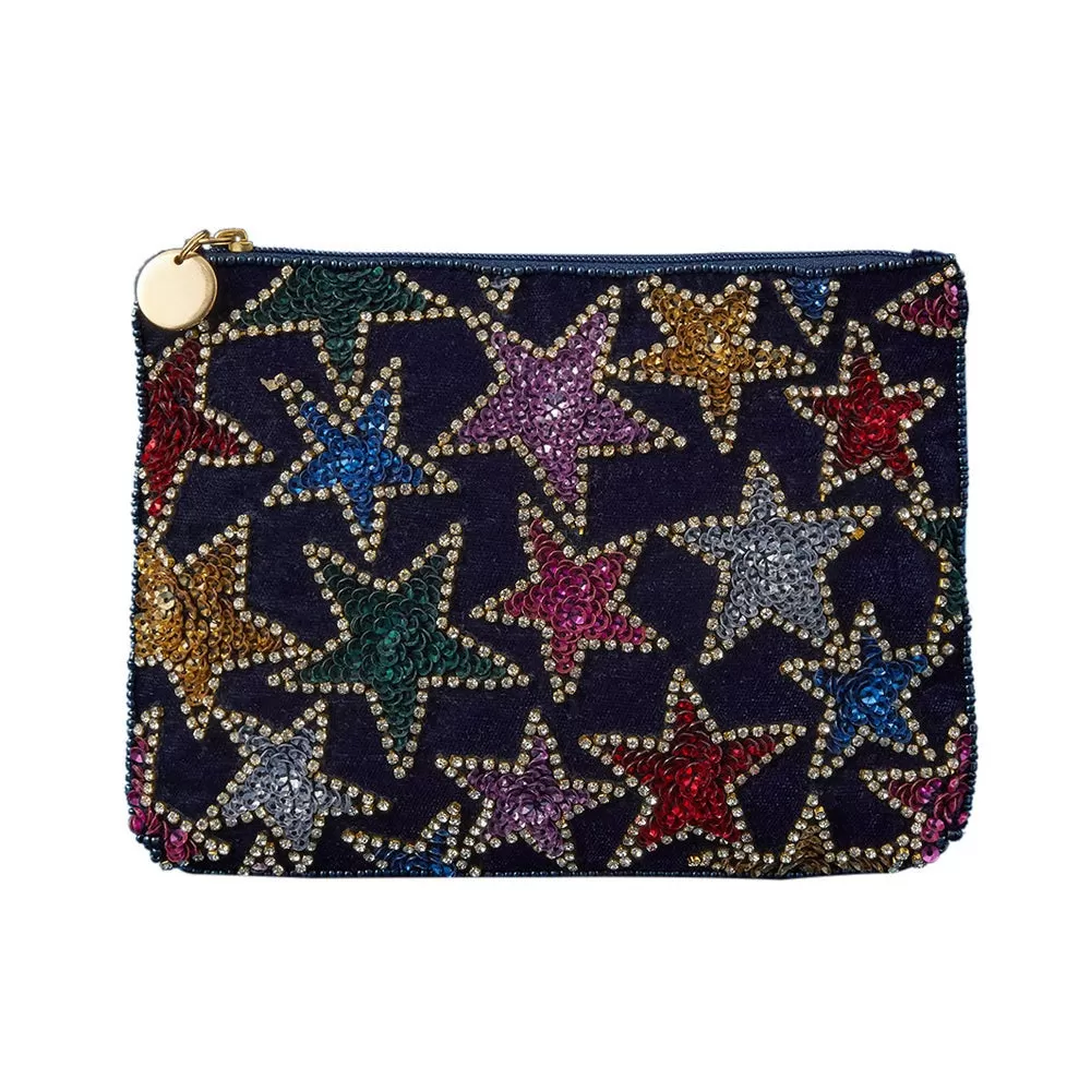 Accessorize London Women's Multi Star Velvet Beaded Pouch