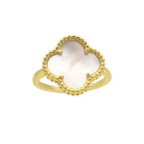 Adjustable White Mother of Pearl Flower Ring gold