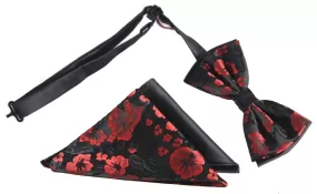 Adults Two Toned Floral Bow Ties with Matching Pocket Hankies