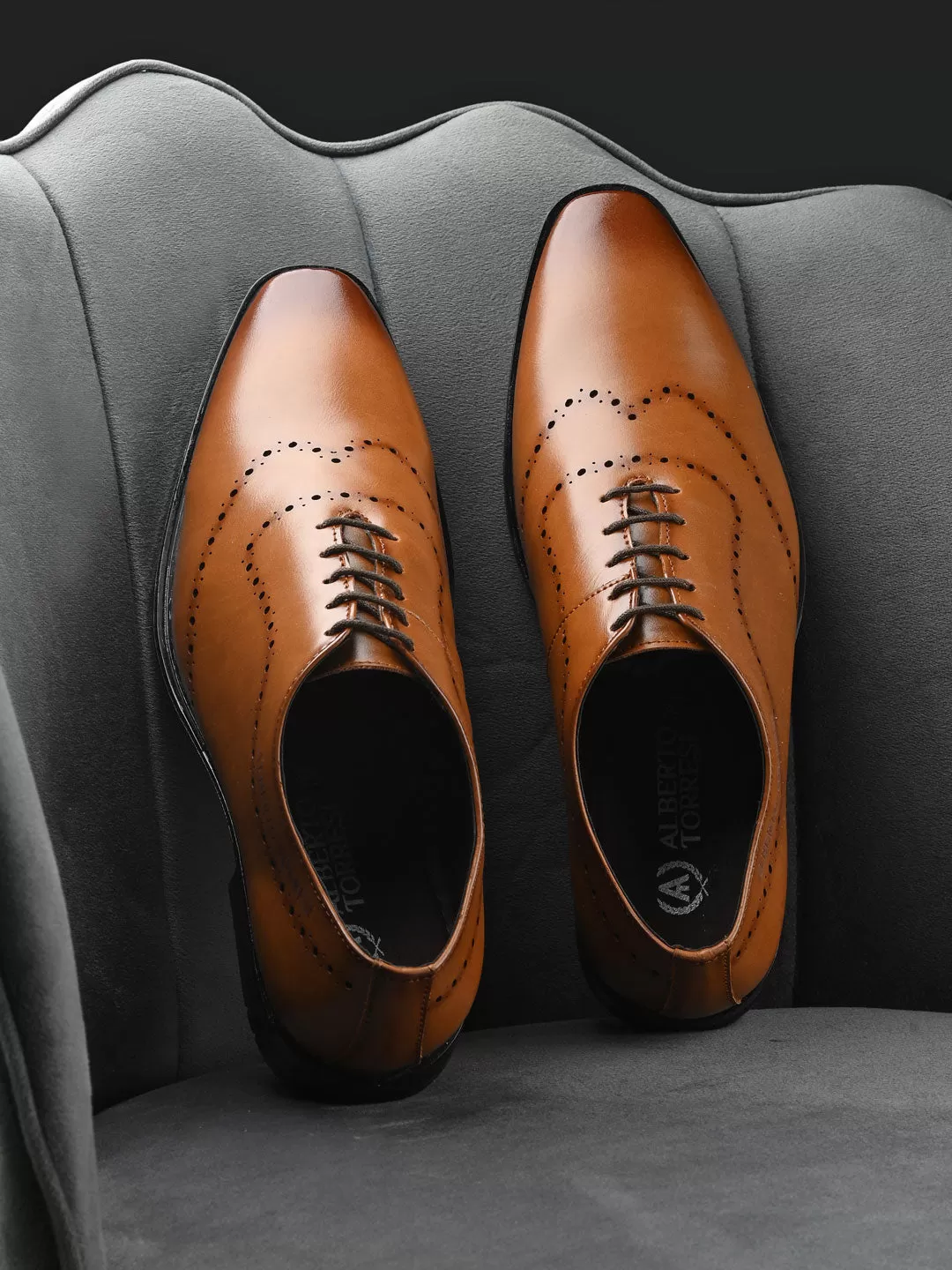 Alberto Torresi Tan Laser Cut Laceup Formal Shoes