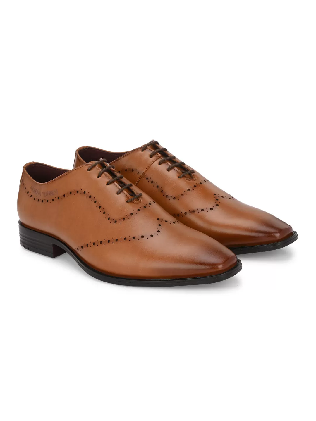 Alberto Torresi Tan Laser Cut Laceup Formal Shoes