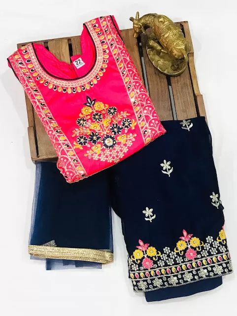 Attractive Pink Colored Embroidery And Sequins Work Choli Sets For Girls