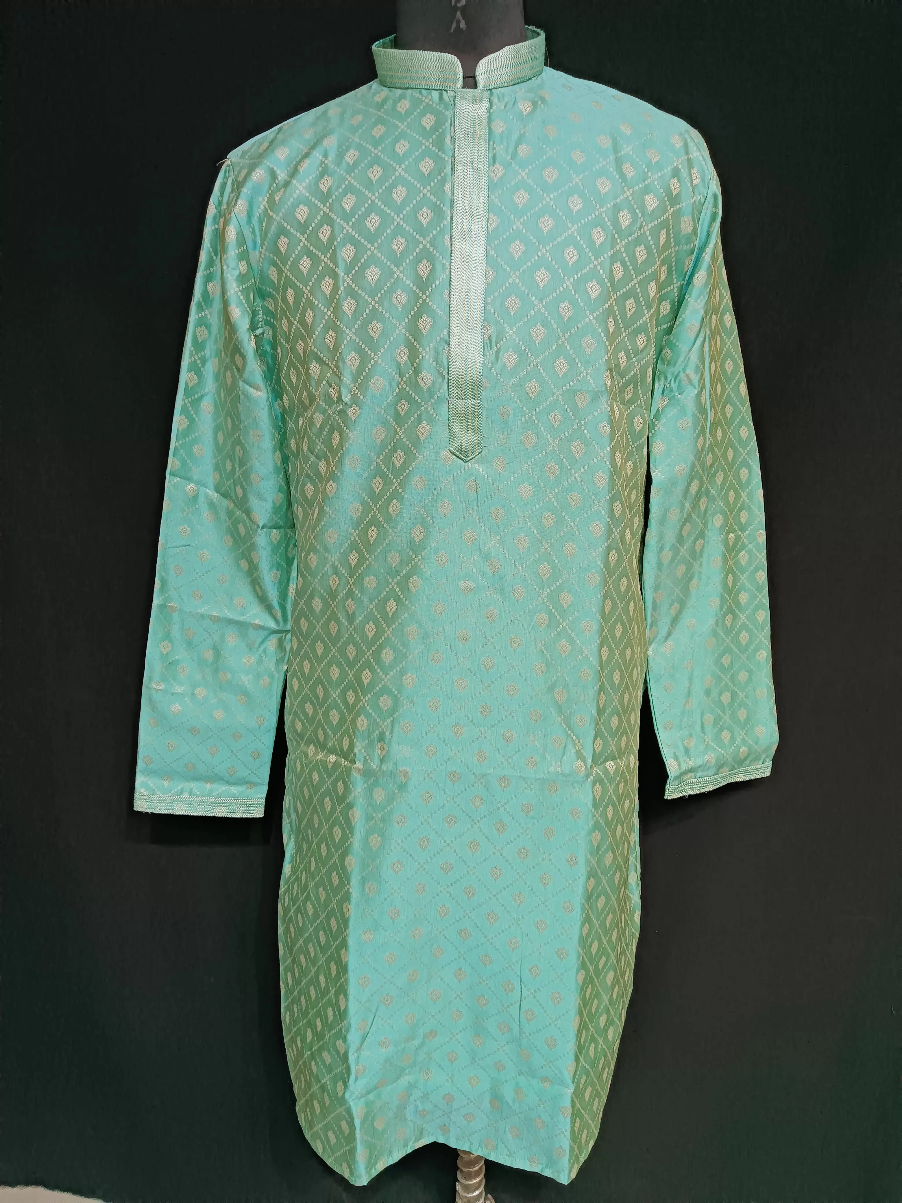 Attractive Pista Green Colored Banarasi Brocade Kurta Pajama Sets For Men