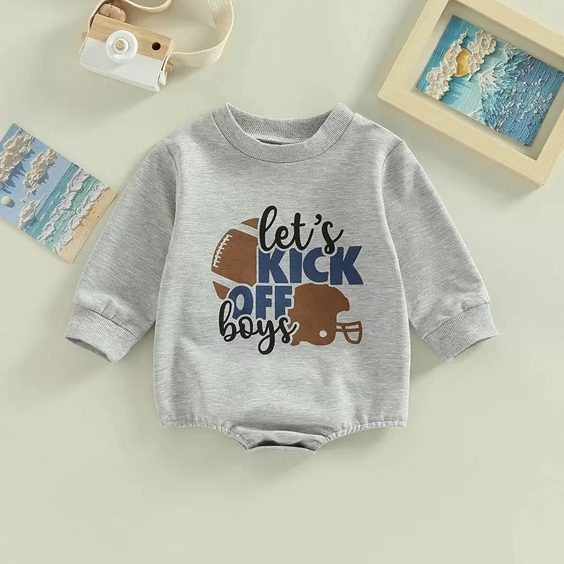 Baby Boys Solid Color Rugby Ball Letter Print Long-sleeved Jumpsuit