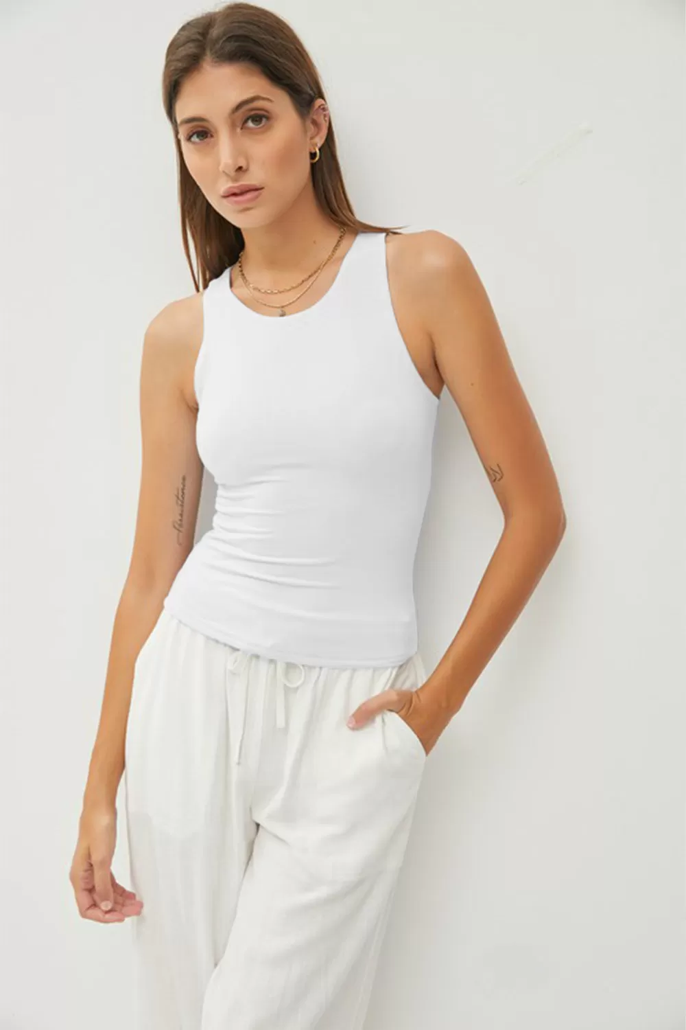 Be Cool Round Neck Wide Strap Ecru Tank