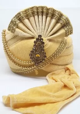 Beige Art Silk Wedding Turban