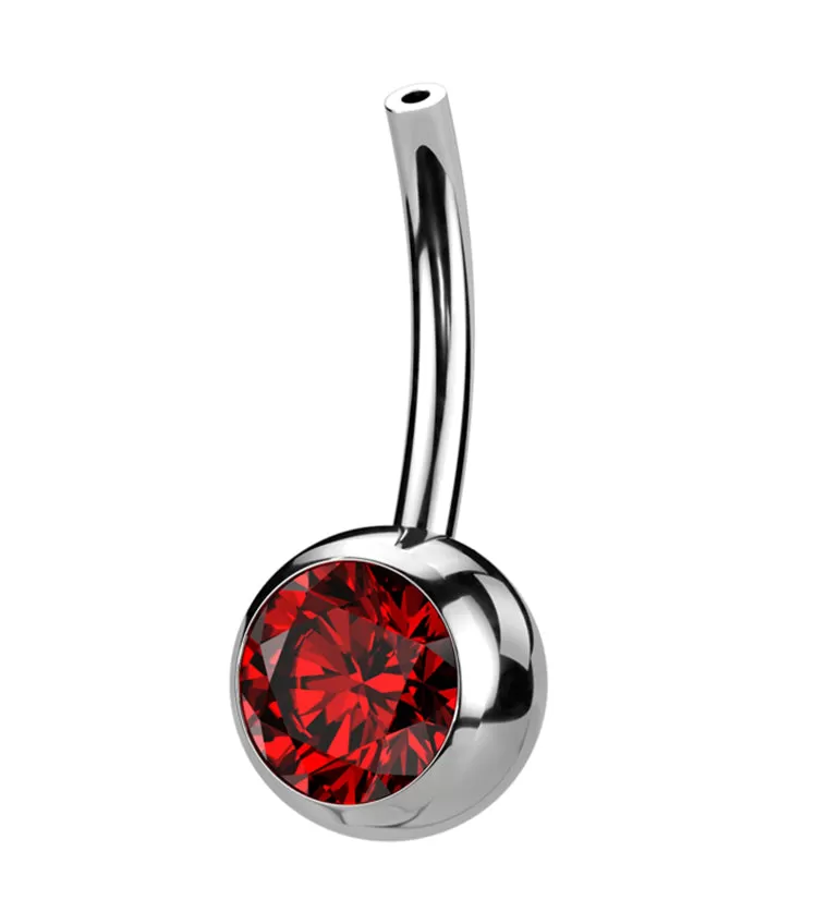 Bezel Red CZ Titanium Threadless Belly Button Ring Base