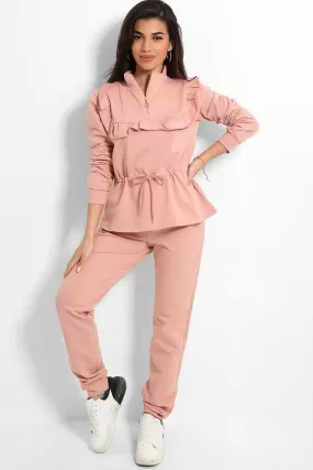 Black Frilled Drawstring Waist Tracksuit