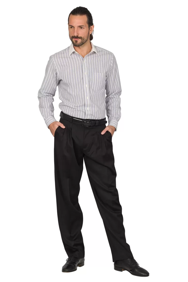 Black Viscose Men's Tango Pants With Four Pleats