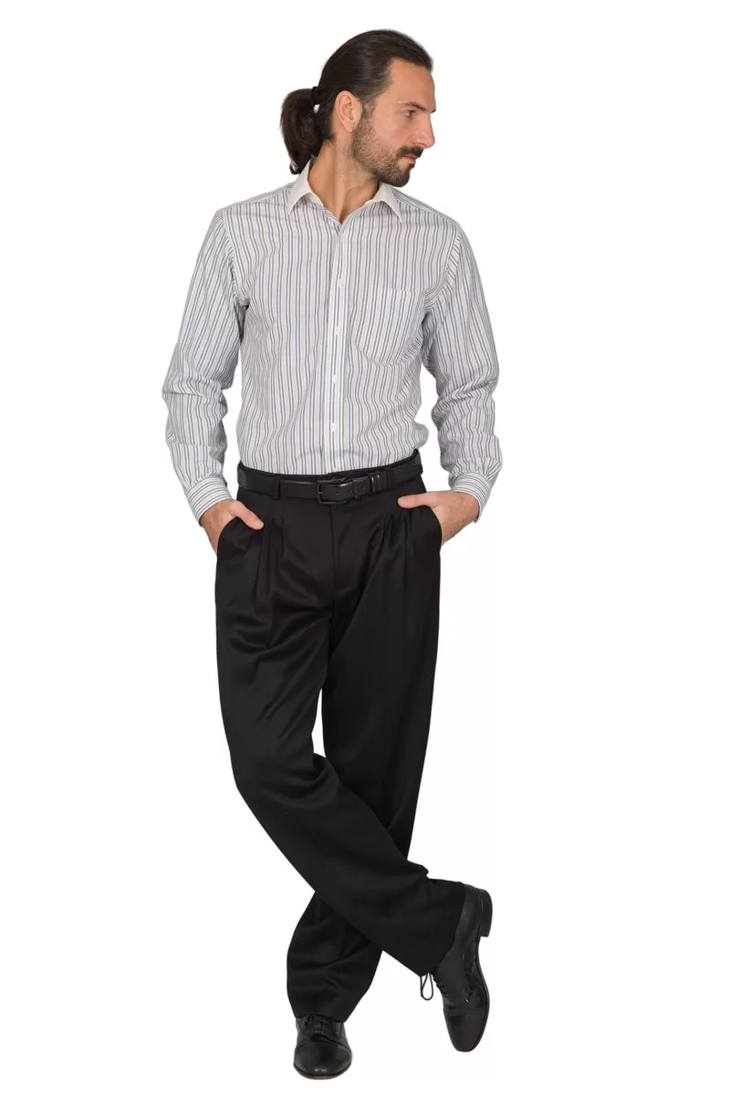 Black Viscose Men's Tango Pants With Four Pleats