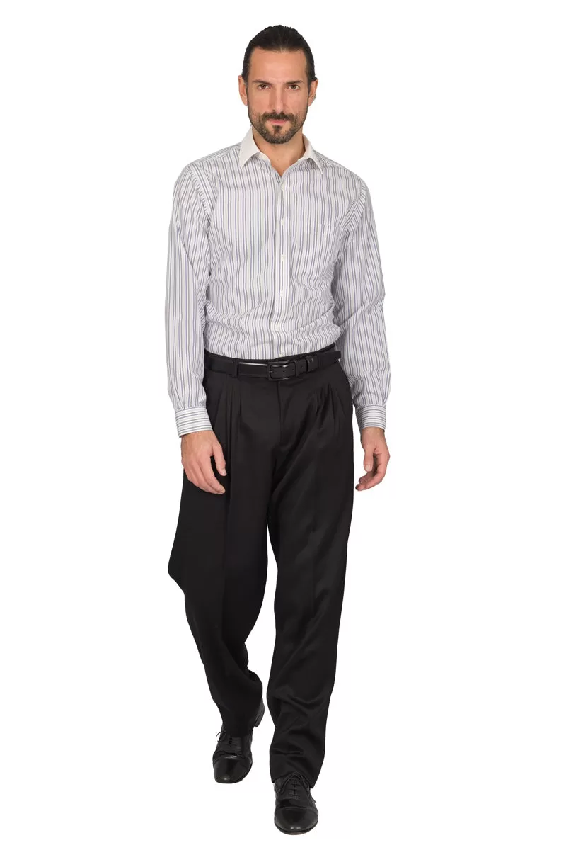 Black Viscose Men's Tango Pants With Four Pleats