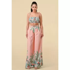 Boader Pleated Floral Pant Set - Pink