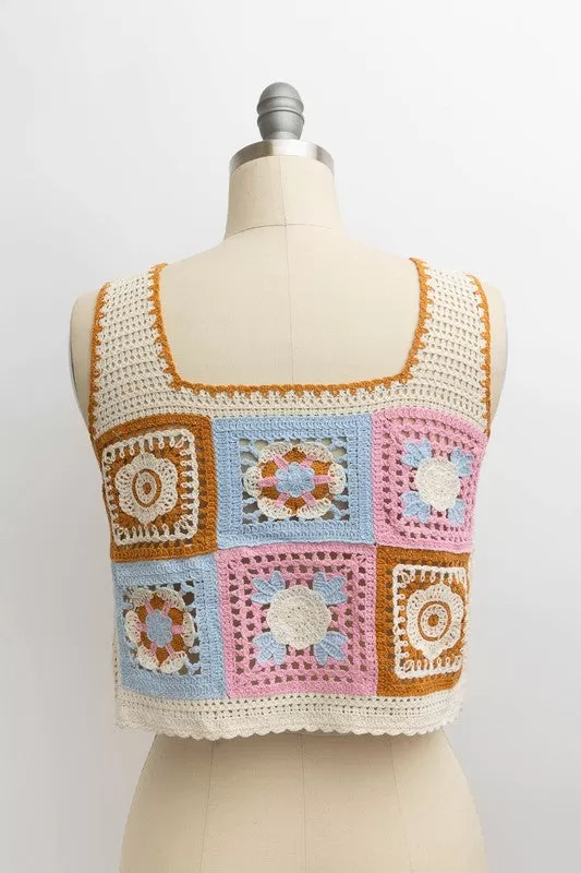 Boho Visual Square Crochet Crop Top