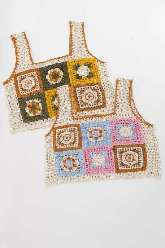 Boho Visual Square Crochet Crop Top