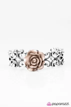 Botanical Bliss Brown Rose and Silver Cuff Bracelet - Paparazzi Accessories