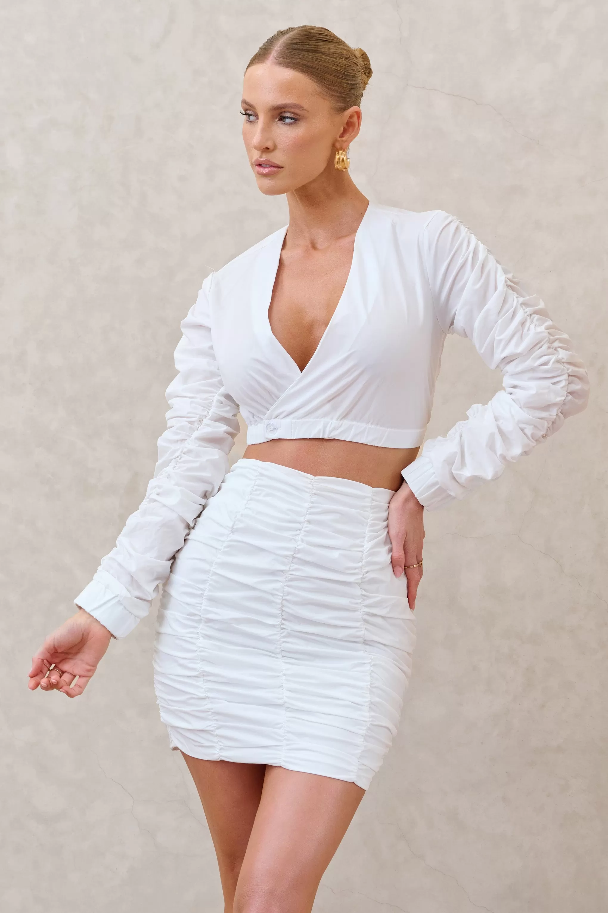 Break Of Day | White Ruched Mini Skirt