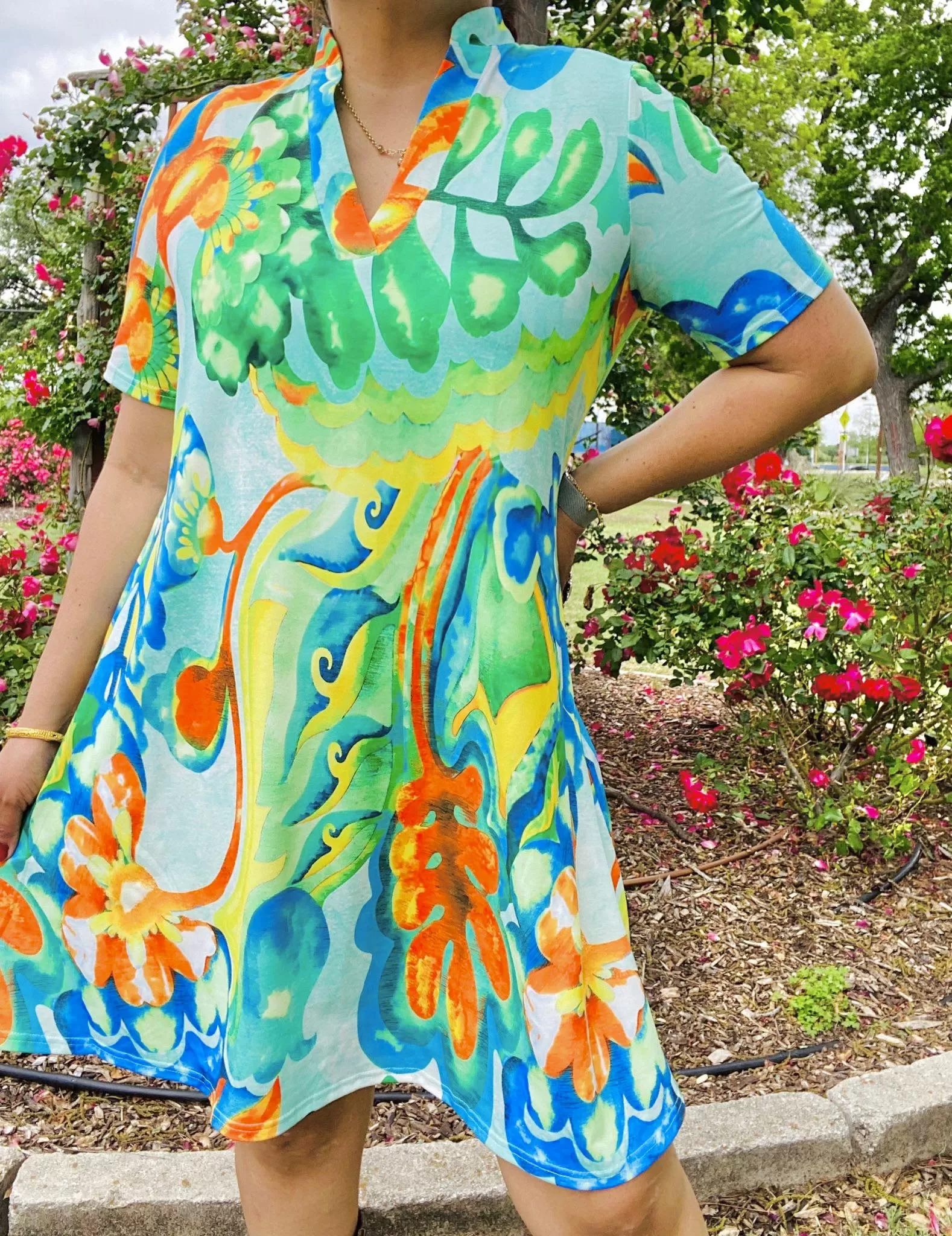 Bright Colorful print v-neck dress