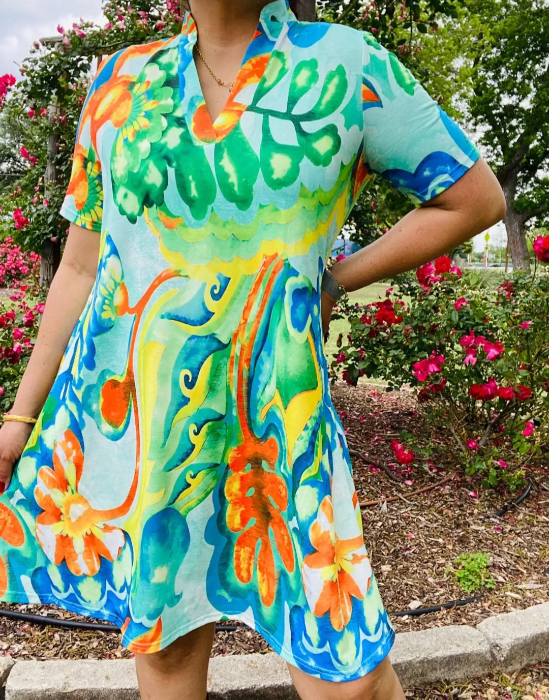 Bright Colorful print v-neck dress