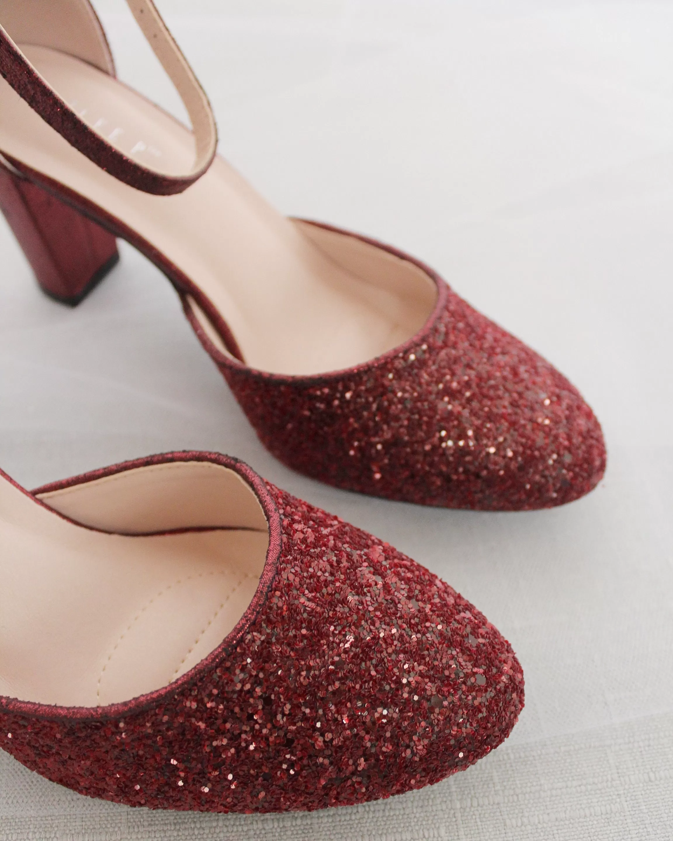 Burgundy Rock Glitter Block Heel with Back Satin Bow