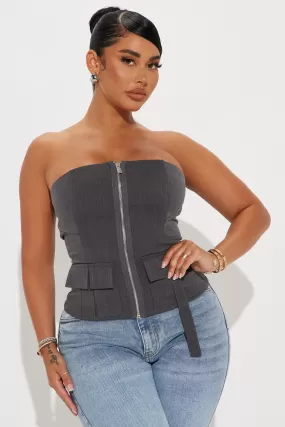 Business Chic Corset Top - Charcoal