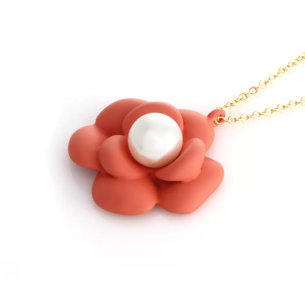 Camelia Flower Simulated Pearl Pendant Necklace