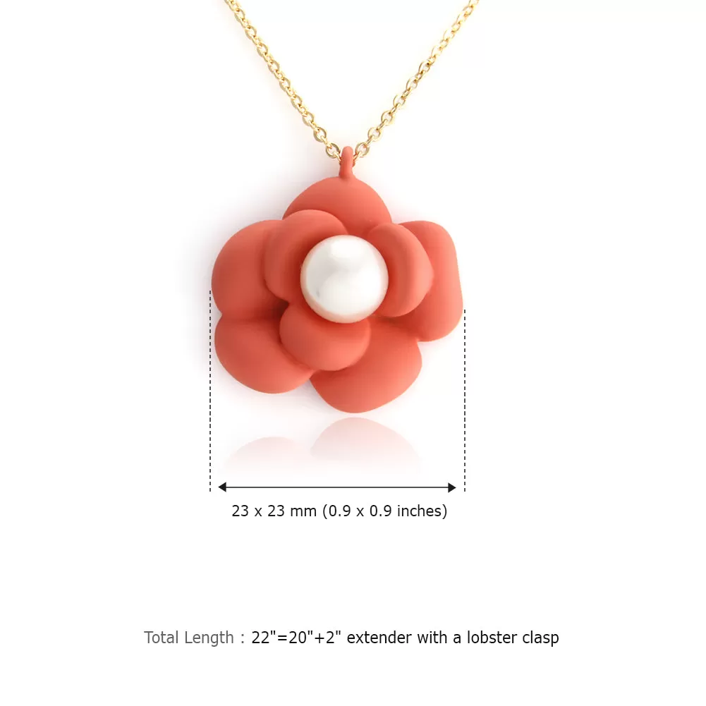 Camelia Flower Simulated Pearl Pendant Necklace