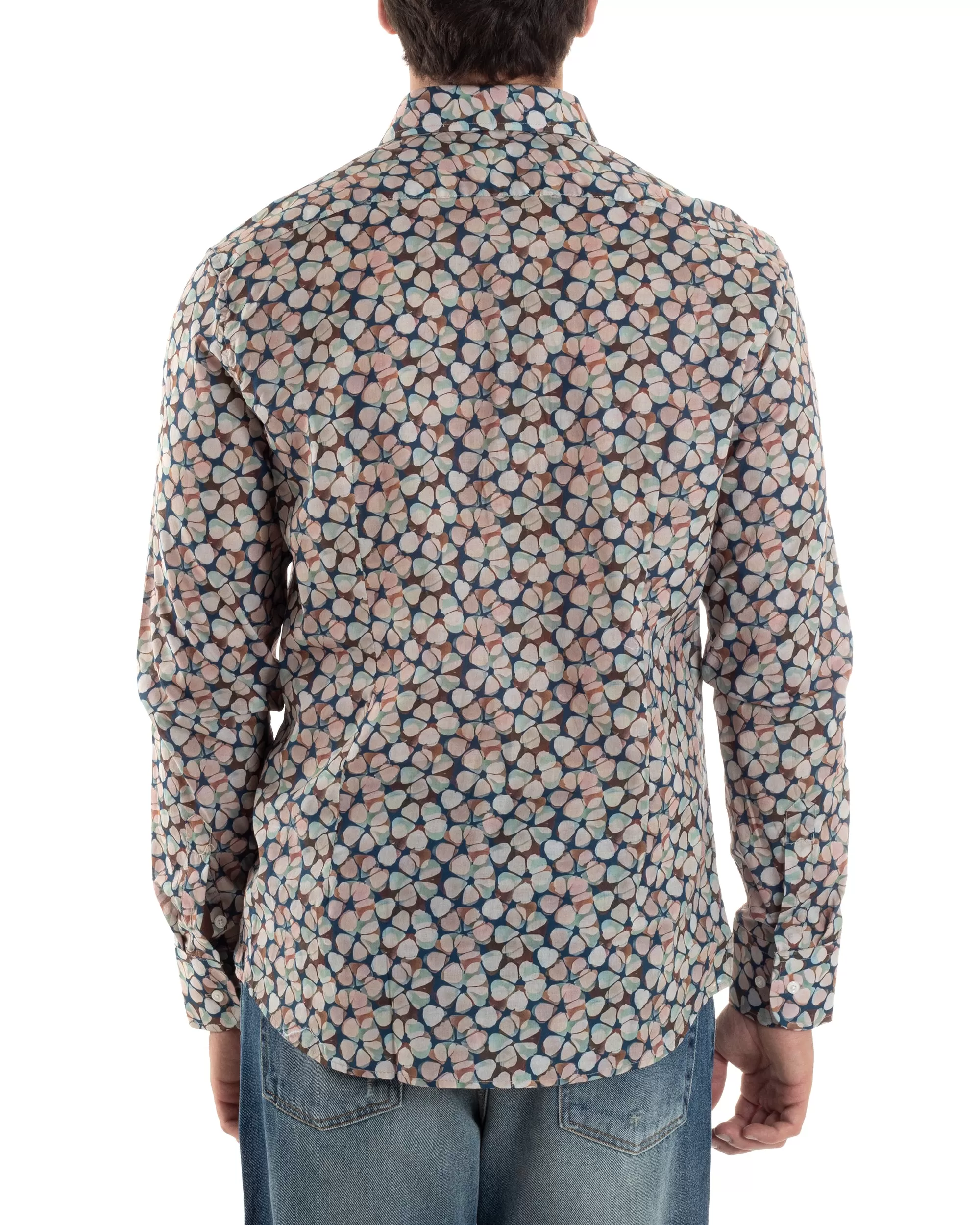 Camicia Uomo Manica Lunga Collo Francese Con Colletto Slim Fit Multicolore Fantasia Floreale GIOSAL-C2845A