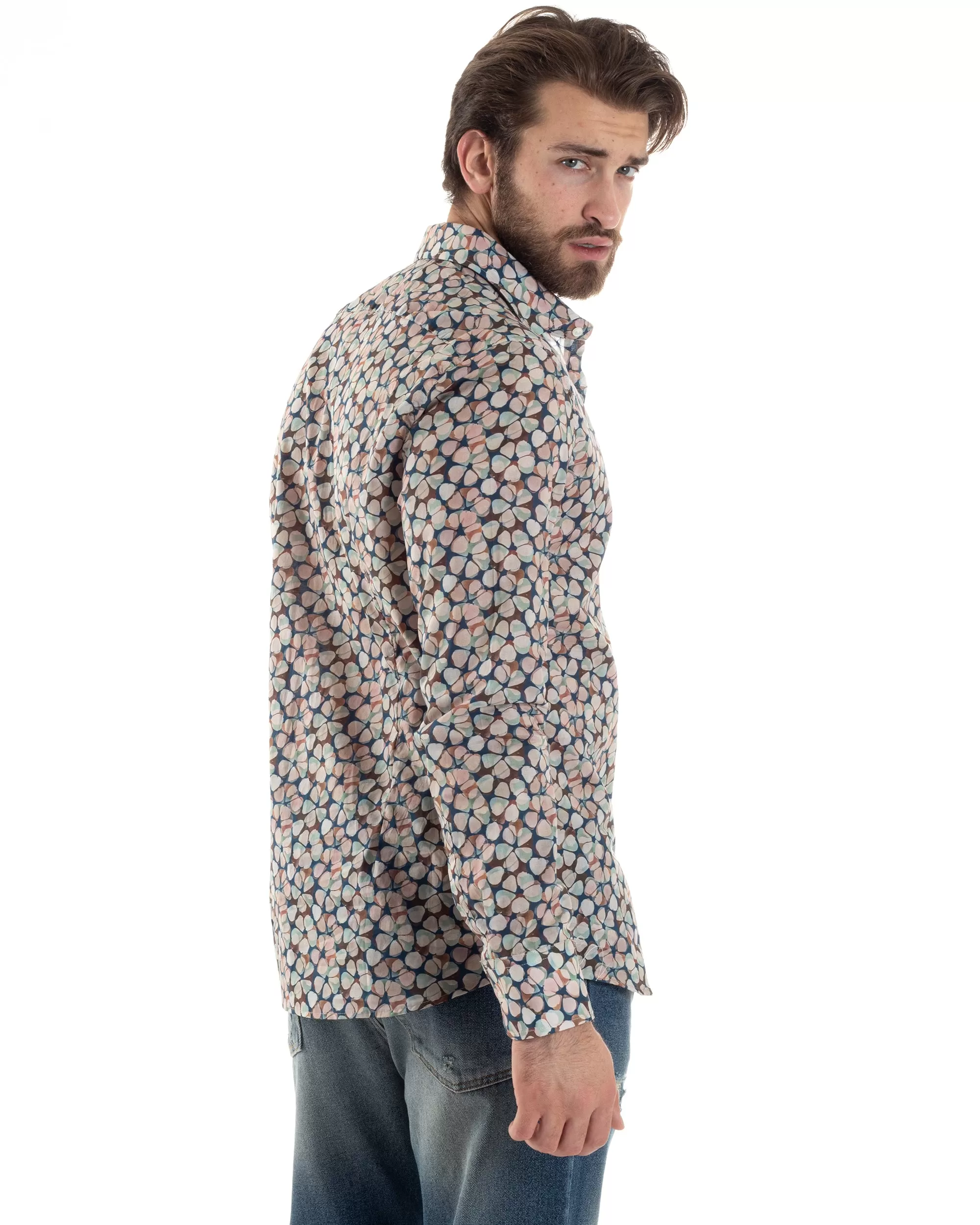 Camicia Uomo Manica Lunga Collo Francese Con Colletto Slim Fit Multicolore Fantasia Floreale GIOSAL-C2845A