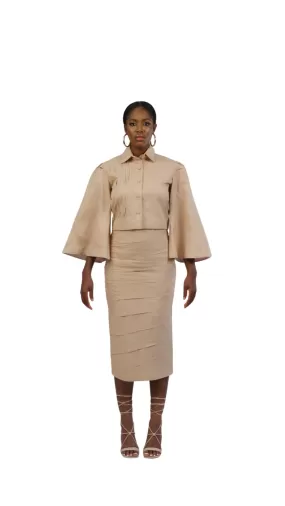 Chic Set - Beige (Midi Skirt   Crop Top)