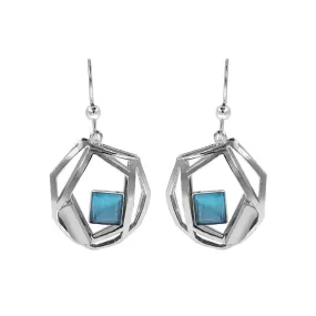 Christophe Poly Silver Web With Blue Square Earrings