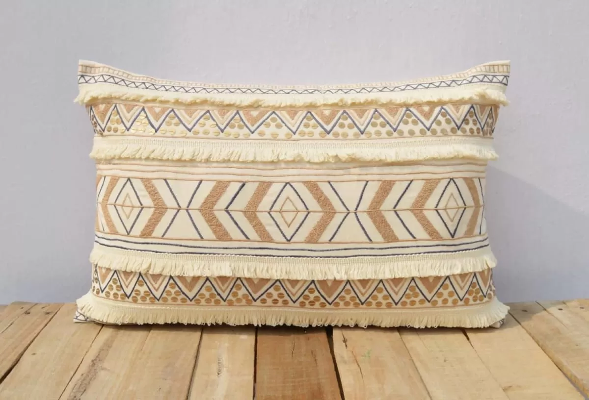 Cream colour pillow cover, embroidered, moroccan pillow, standard size 14X21 inches