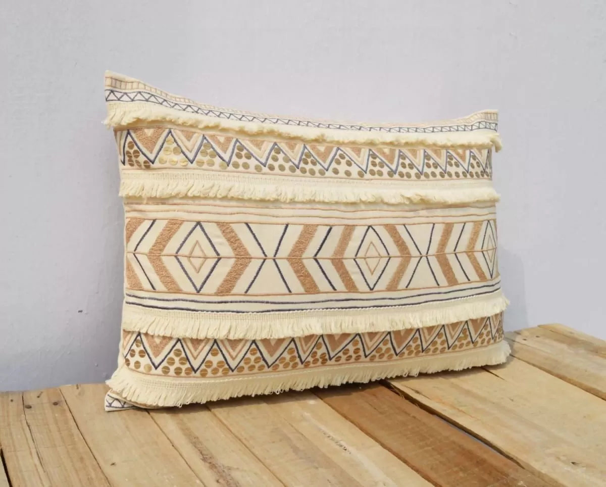 Cream colour pillow cover, embroidered, moroccan pillow, standard size 14X21 inches