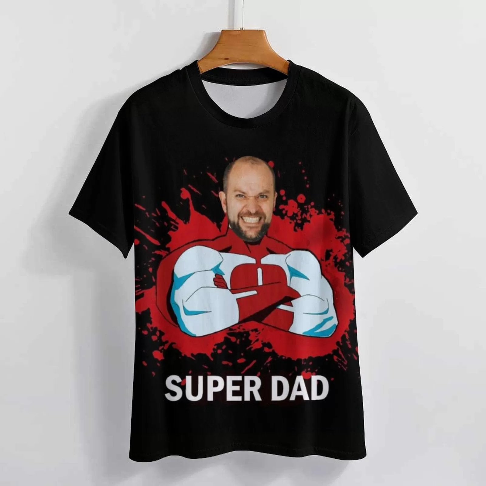 Custom Face Super Dad T-Shirt Funny Birthday Holiday Gift Tee for Father's Day