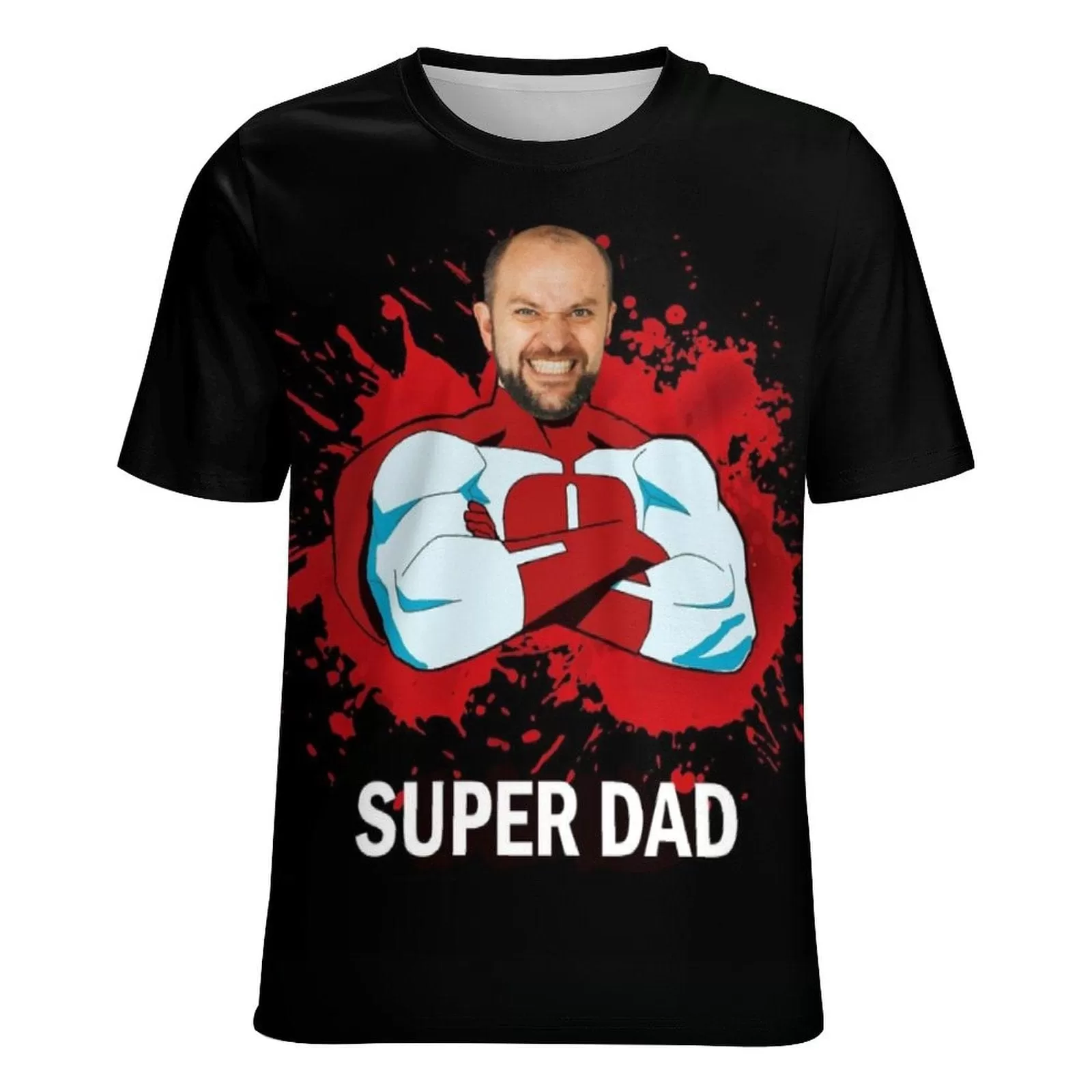 Custom Face Super Dad T-Shirt Funny Birthday Holiday Gift Tee for Father's Day