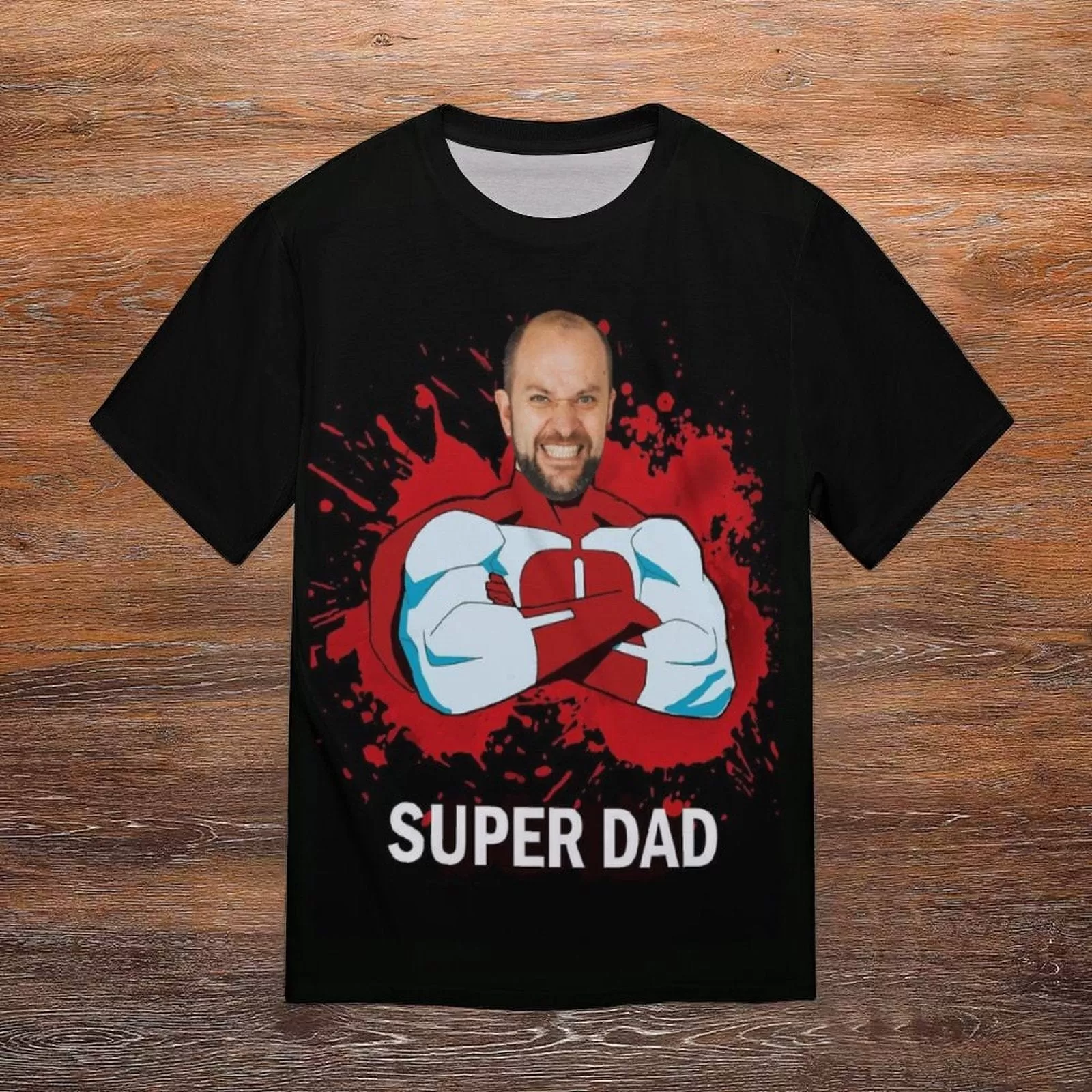 Custom Face Super Dad T-Shirt Funny Birthday Holiday Gift Tee for Father's Day